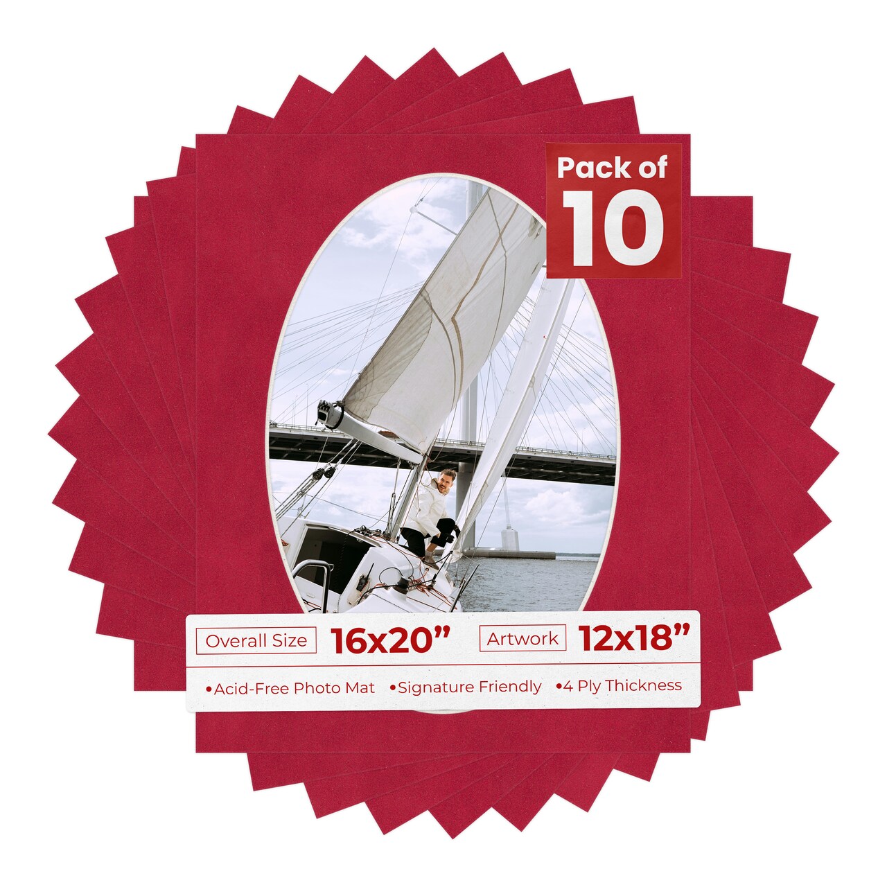 Red Suede Mat Board for 16x20 Frames - Oval Opening for 12x18 Photos